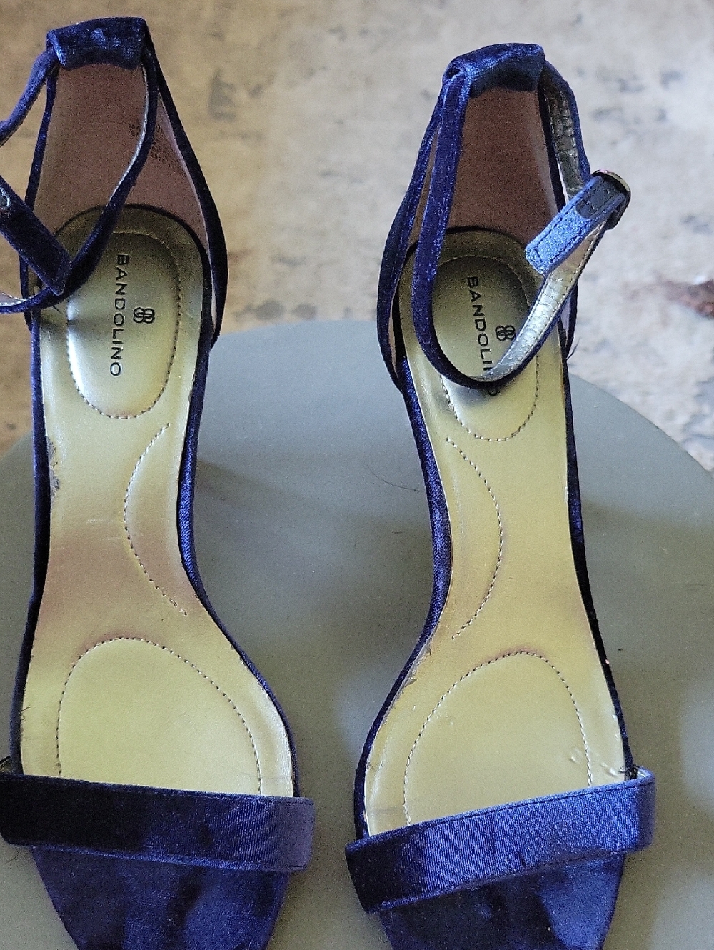 Bandolino Deep Navy Velvet Open-Toe Ankle Strap Heels